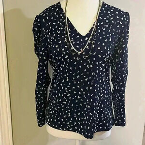 [M]Eclair Blue LS Blouse with polkadot pattern and cinched  sleeves